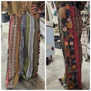 A Rare BIRD patchwork Embroidered Wide Leg Pants